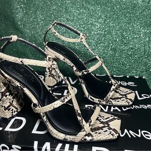 Zara Black and Cream Snake Print Heels
